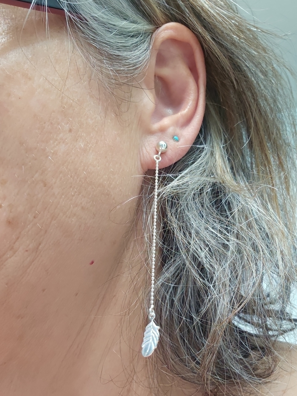 Silver Feather Drop Earrings